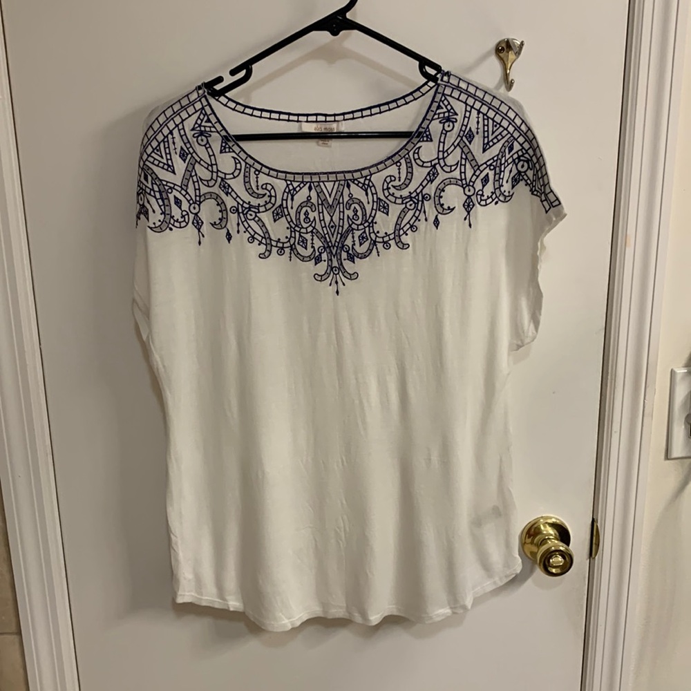 NWT Ella Moss Blue and White embroidered Cap Sleeve Blouse